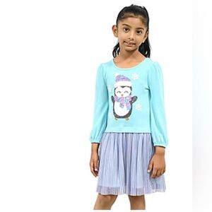 Lilt Aqua Penguin Dress with Striped Skirt